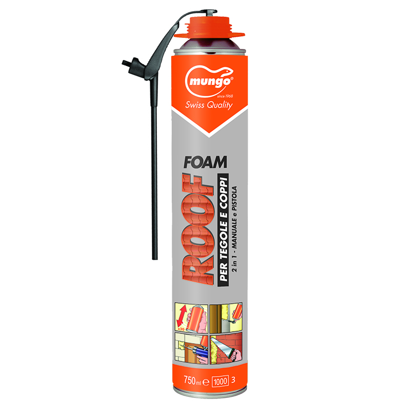 ROOF FOAM – 2in1 - Schiuma poliuretanica a bassa spinta di espansione per posa di tegole e coppi  – 2in1 per utilizzo sia manuale che con pistola